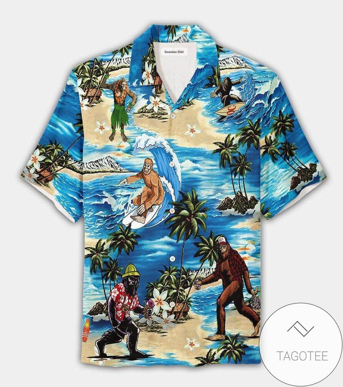 Bigfoot Surfing Enjoy Summer Vacation Tropical Hawaiian Shirts