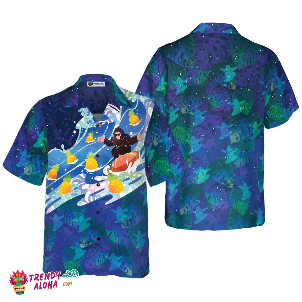 Bigfoot Surfing Tropical Hawaiian Shirts For Men Bigfoot Surfing Tropical Hawaiian Shirts For Men