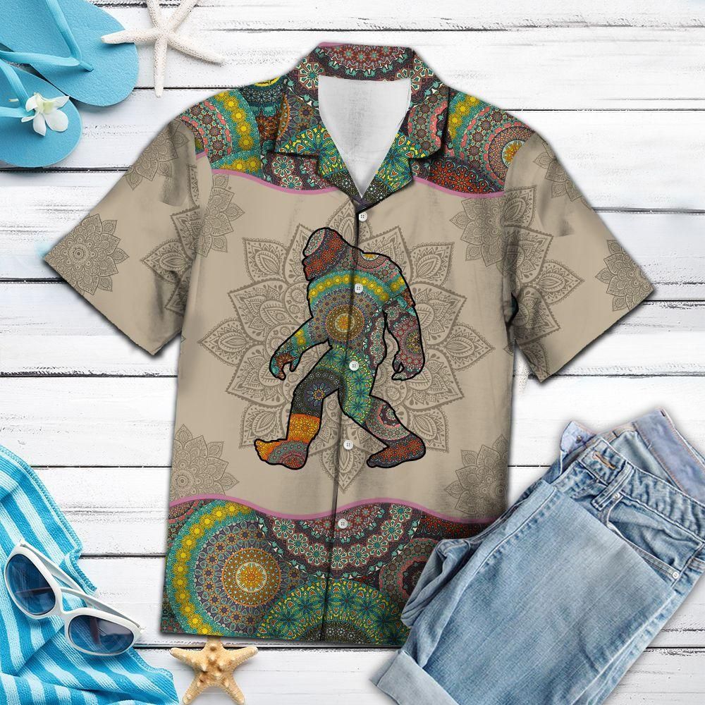Bigfoot Trendy Hawaiian Shirt Bigfoot Mandala Grey Hawaii Aloha Shirt Adult Full Print
