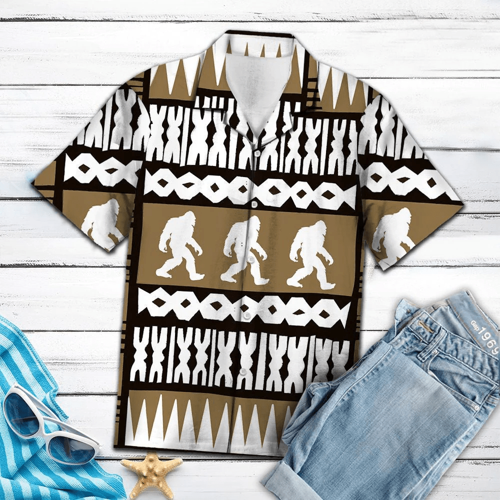 Bigfoot Trendy Hawaiian Shirt Bigfoot Retro Brown Pattern Hawaii Aloha Shirt