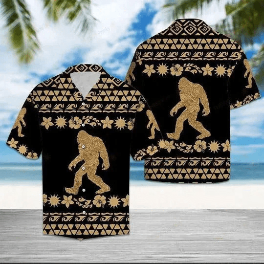 Bigfoot Trendy Hawaiian Shirt Bigfoot Tribal Pattern Hawaii Aloha Shirt