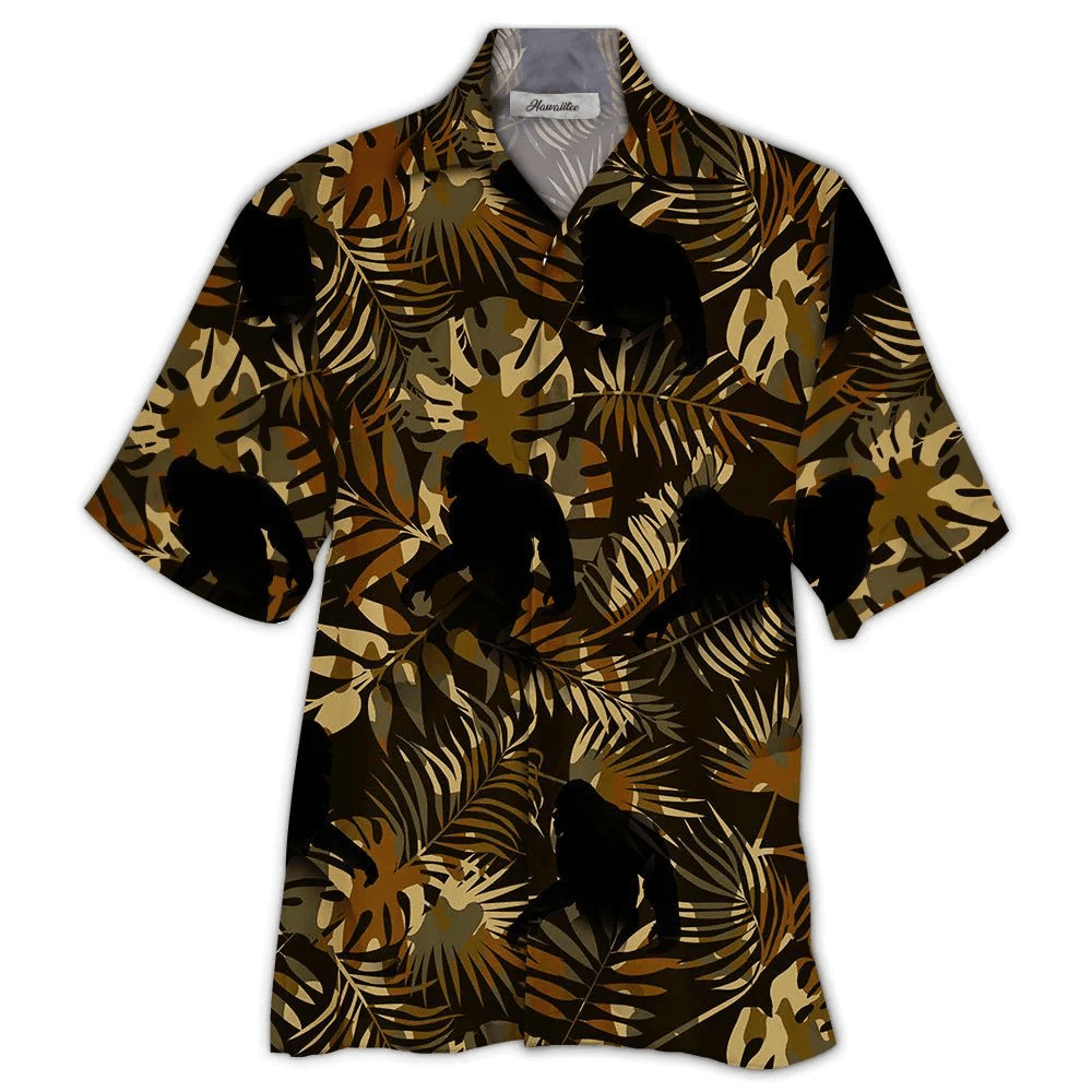 Bigfoot Trendy Hawaiian Shirt Bigfoot Tropical Jungle Brown Pattern Hawaii Aloha Shirt