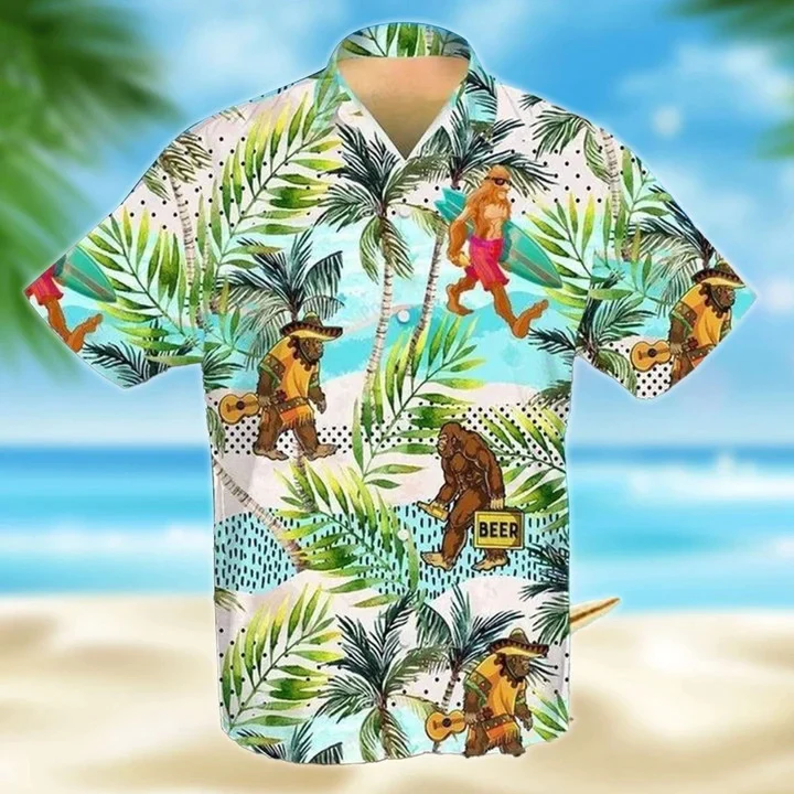 Bigfoot Trendy Hawaiian Shirt, Cute Bigfoot Colorful Background Design Trendy Hawaiian Shirt