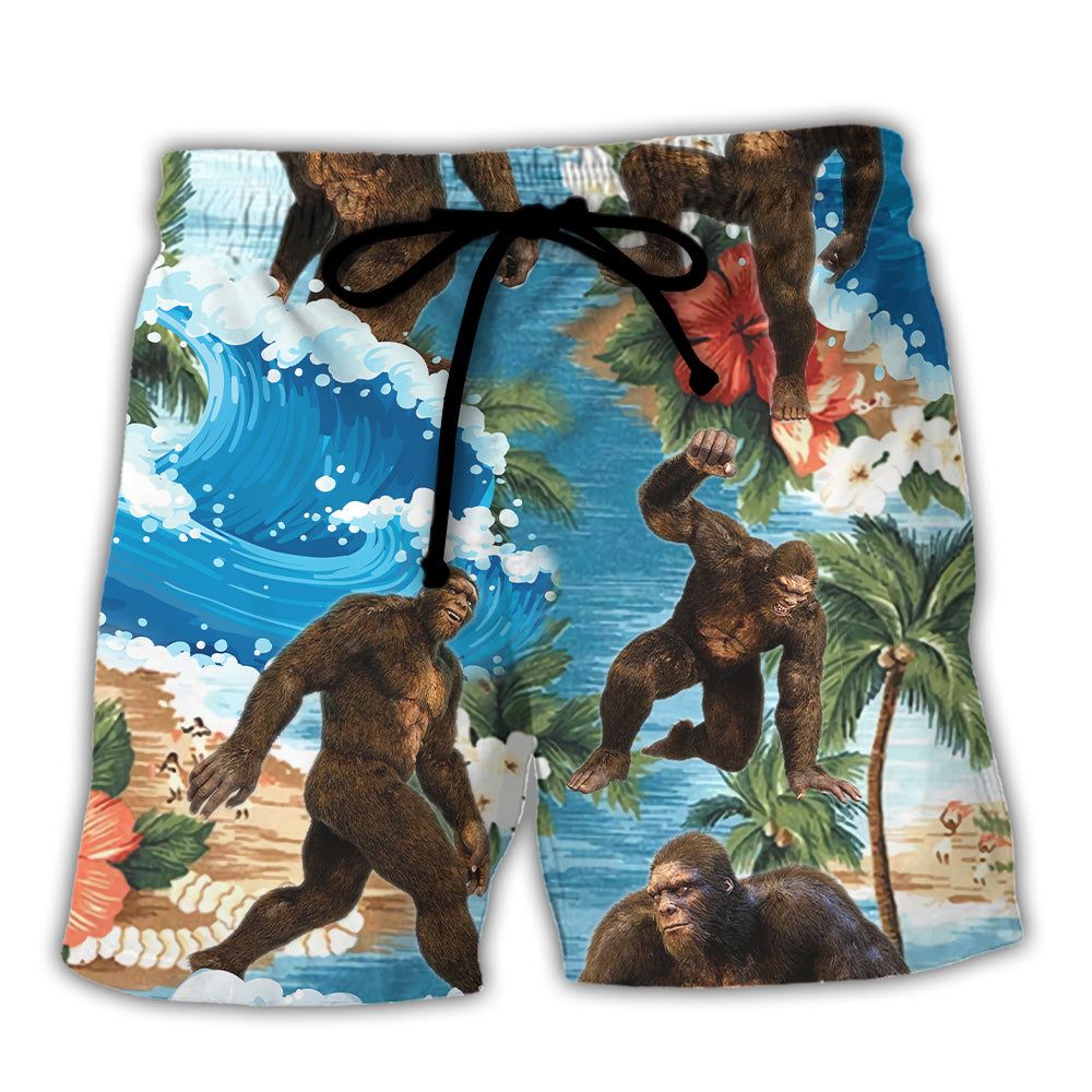 Bigfoot Tropical Funny Style Trendy Aloha Hawaiian Beach Shorts Bigfoot Tropical Funny Style Trendy Aloha Hawaiian Beach Shorts