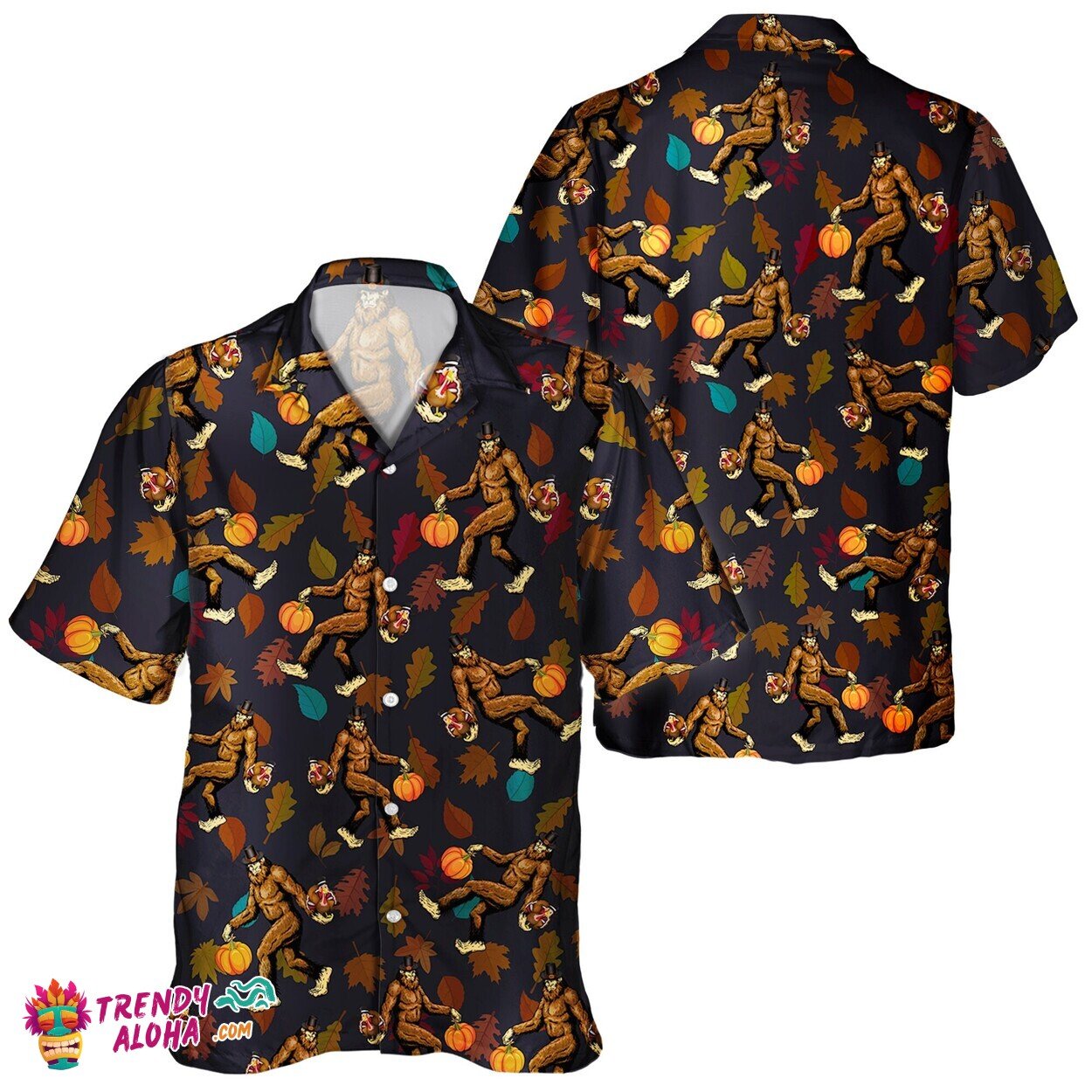 Bigfoot Turkey Autumn Pumpkin Unisex Hawaiian Shirt for Fall Season