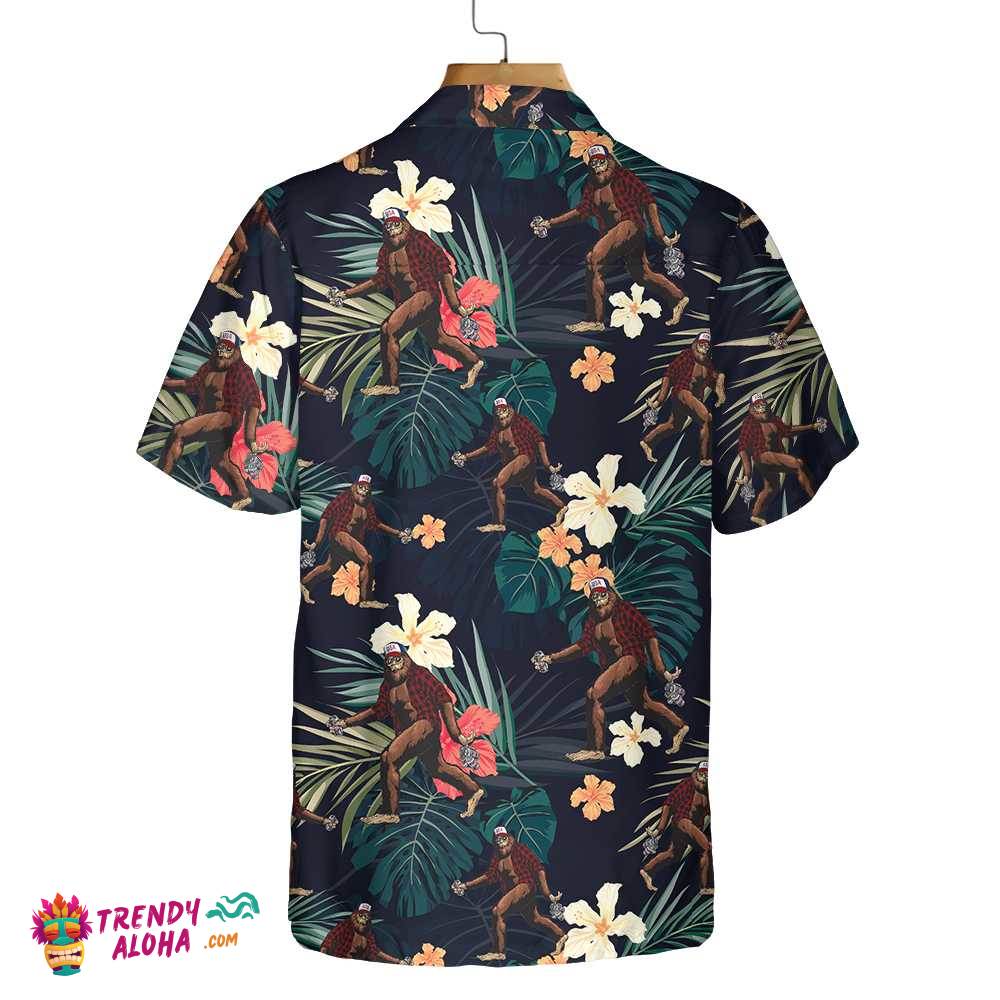 Bigfoot With Tropical Leaves Funny Halloween Hawaiian Shirt, Best Halloween Shirt For Men And Women