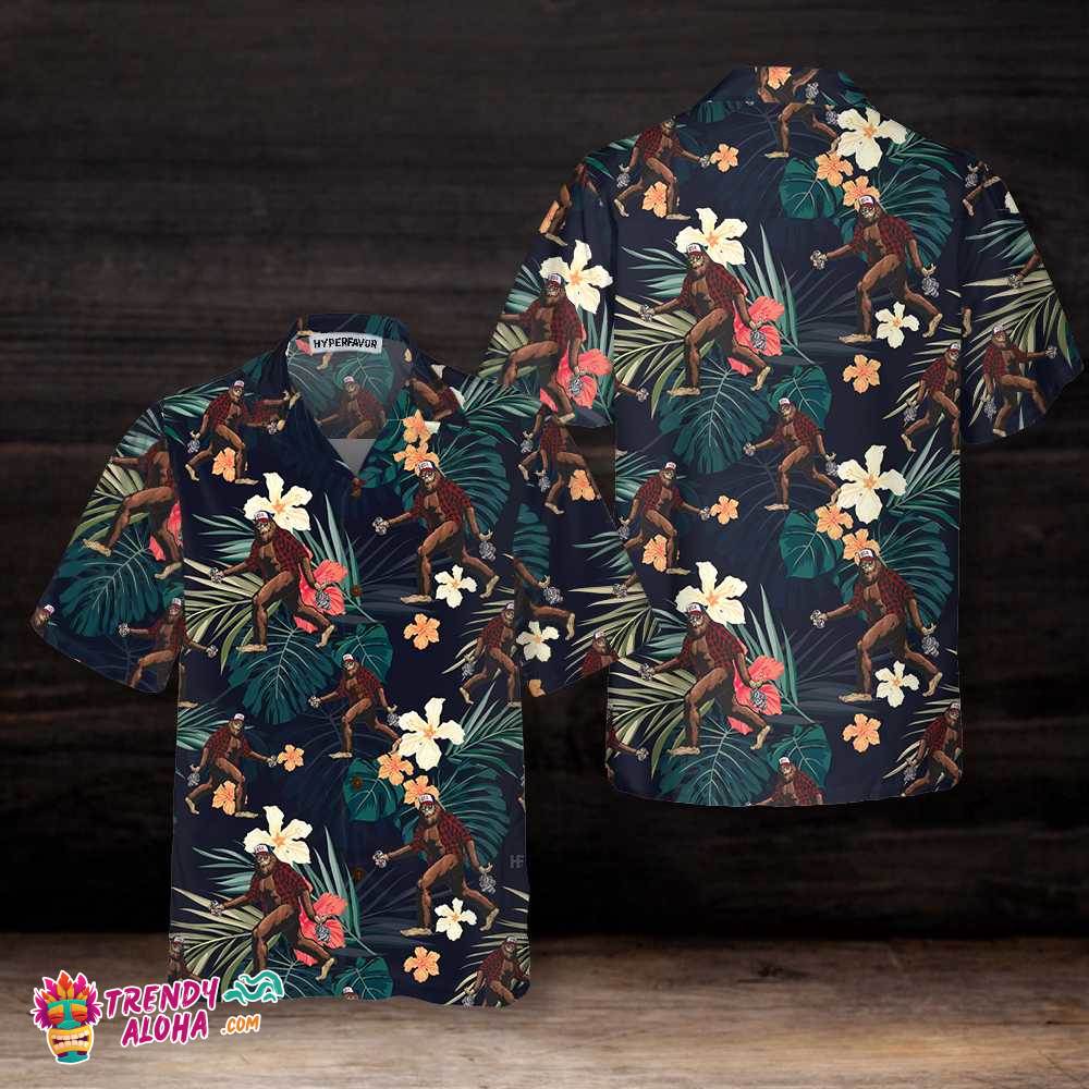 Bigfoot With Tropical Leaves Funny Halloween Hawaiian Shirt, Best Halloween Shirt For Men And Women Bigfoot With Tropical Leaves Funny Halloween Hawaiian Shirt, Best Halloween Shirt For Men And Women