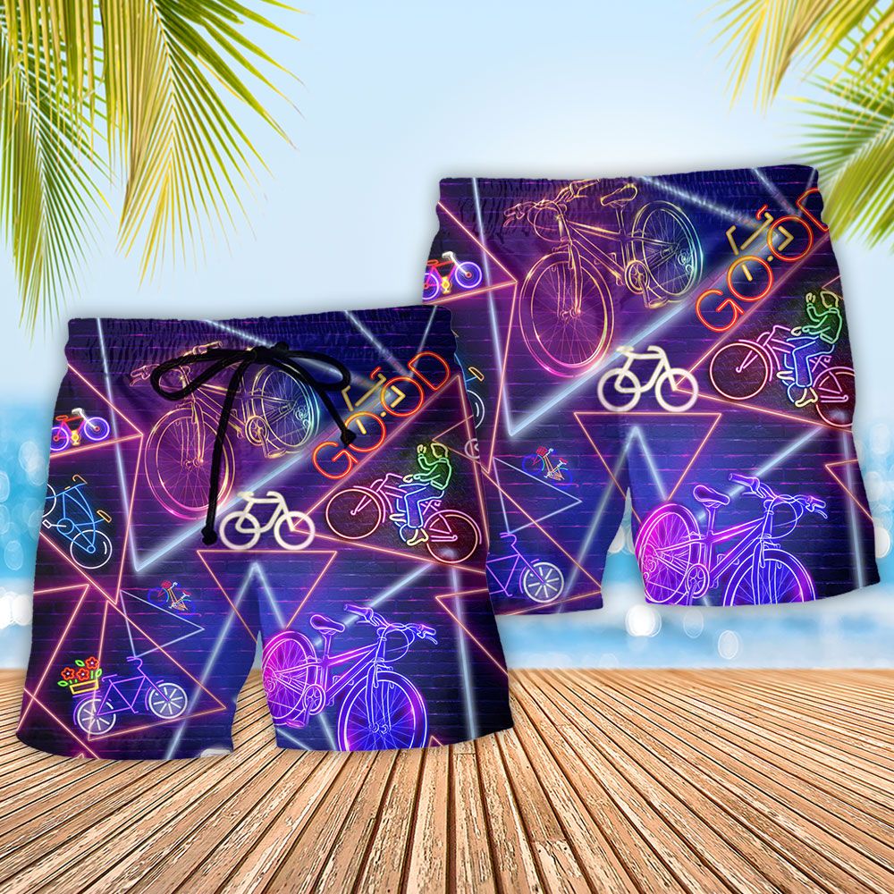 Bike Neon Style Love Purple Stunning Trendy Aloha Hawaiian Beach Shorts