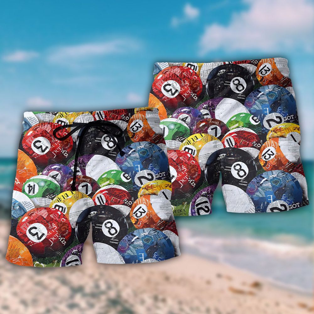 Billiard Balls Playing Pool Trendy Aloha Hawaiian Beach Shorts