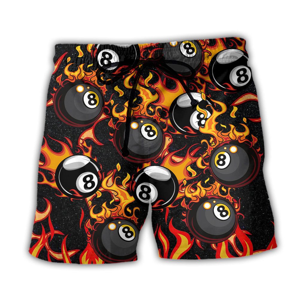 Billiard Eight Ball Burning With Fire Flames Trendy Aloha Hawaiian Beach Shorts Billiard Eight Ball Burning With Fire Flames Trendy Aloha Hawaiian Beach Shorts