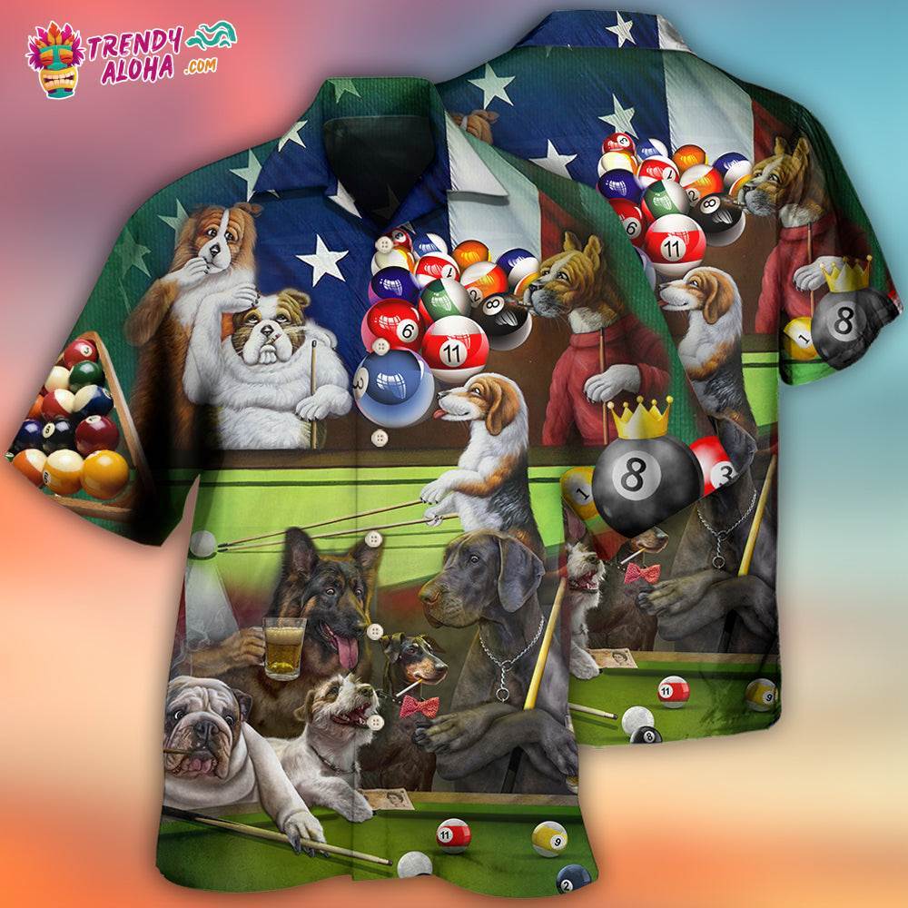 Billiard Independence Day Funny Dogs Hawaiian Shirt – Trendy Aloha