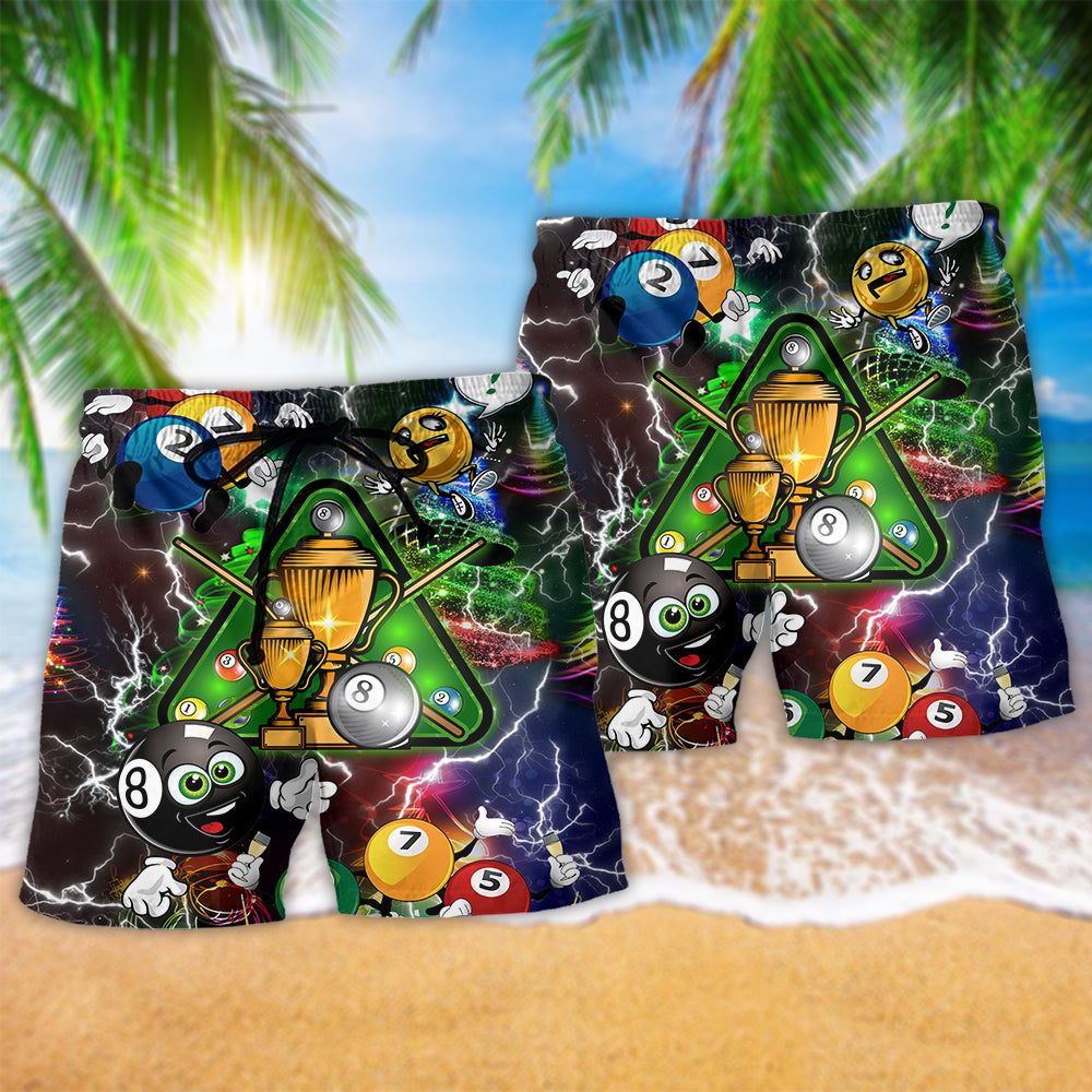 Billiard Lover Merry Christmas Lightning Trendy Aloha Hawaiian Beach Shorts