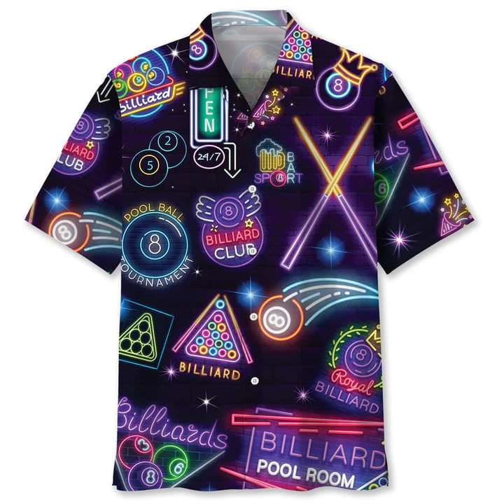 Billiard Neon Trendy Hawaiian Shirt, Billiard Team Hawaiian Shit For Men, Gift For Billiard Player