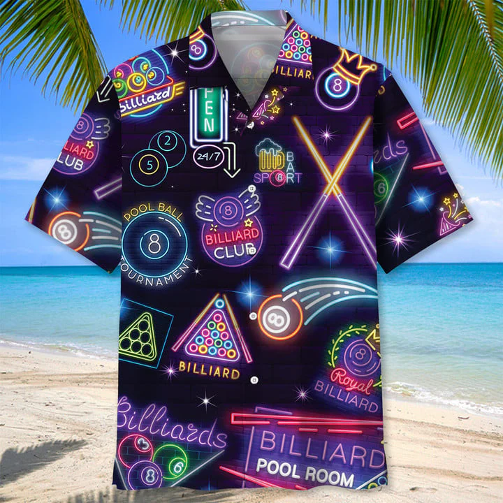 Billiard Neon Trendy Hawaiian Shirt, Billiard Team Hawaiian Shit For Men, Gift For Billiard Player Billiard Neon Trendy Hawaiian Shirt, Billiard Team Hawaiian Shit For Men, Gift For Billiard Player