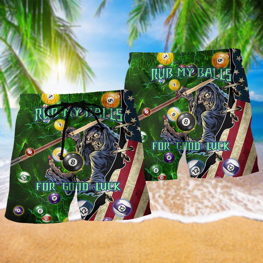 Billiard Rub My Balls For Good Luck Trendy Aloha Hawaiian Beach Shorts