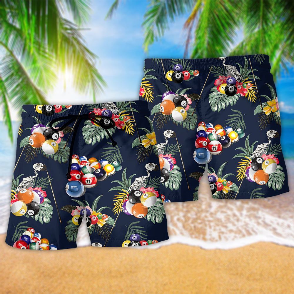 Billiard Tropical Leaf Style Trendy Aloha Hawaiian Beach Shorts