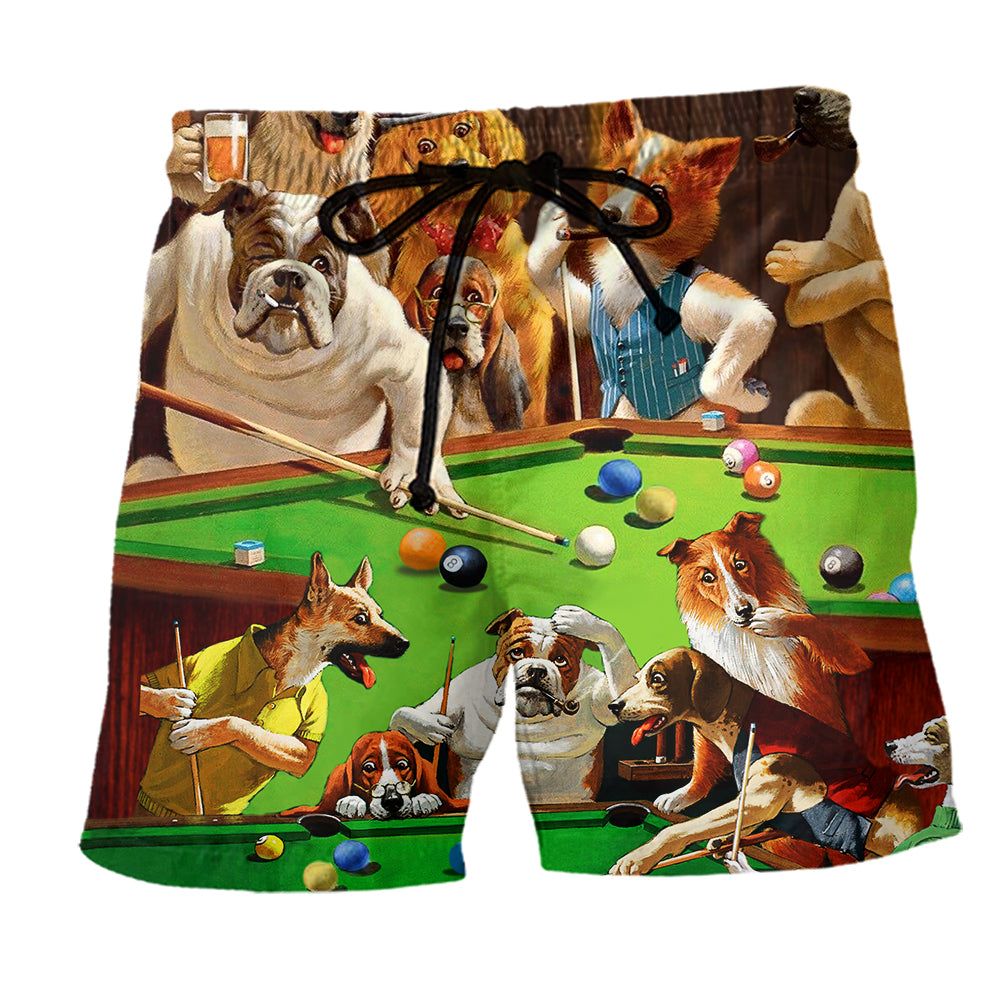Billiard Vintage Dogs Playing Pool Trendy Aloha Hawaiian Beach Shorts Billiard Vintage Dogs Playing Pool Trendy Aloha Hawaiian Beach Shorts