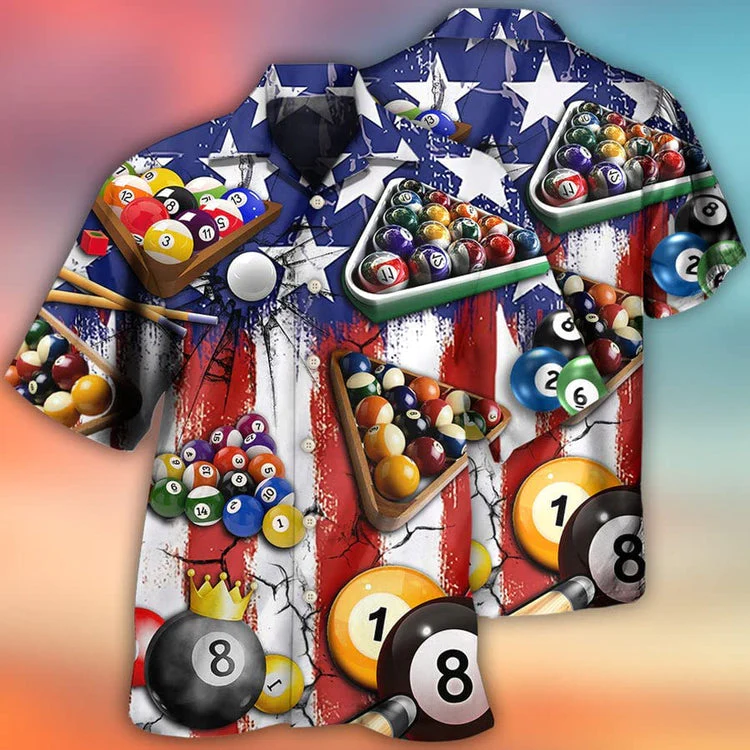 Billiards Aloha Trendy Hawaiian Shirts For Summer, America Flag Pattern Independence Day Trendy Hawaiian Shirts For Men Women, 4Th Of July