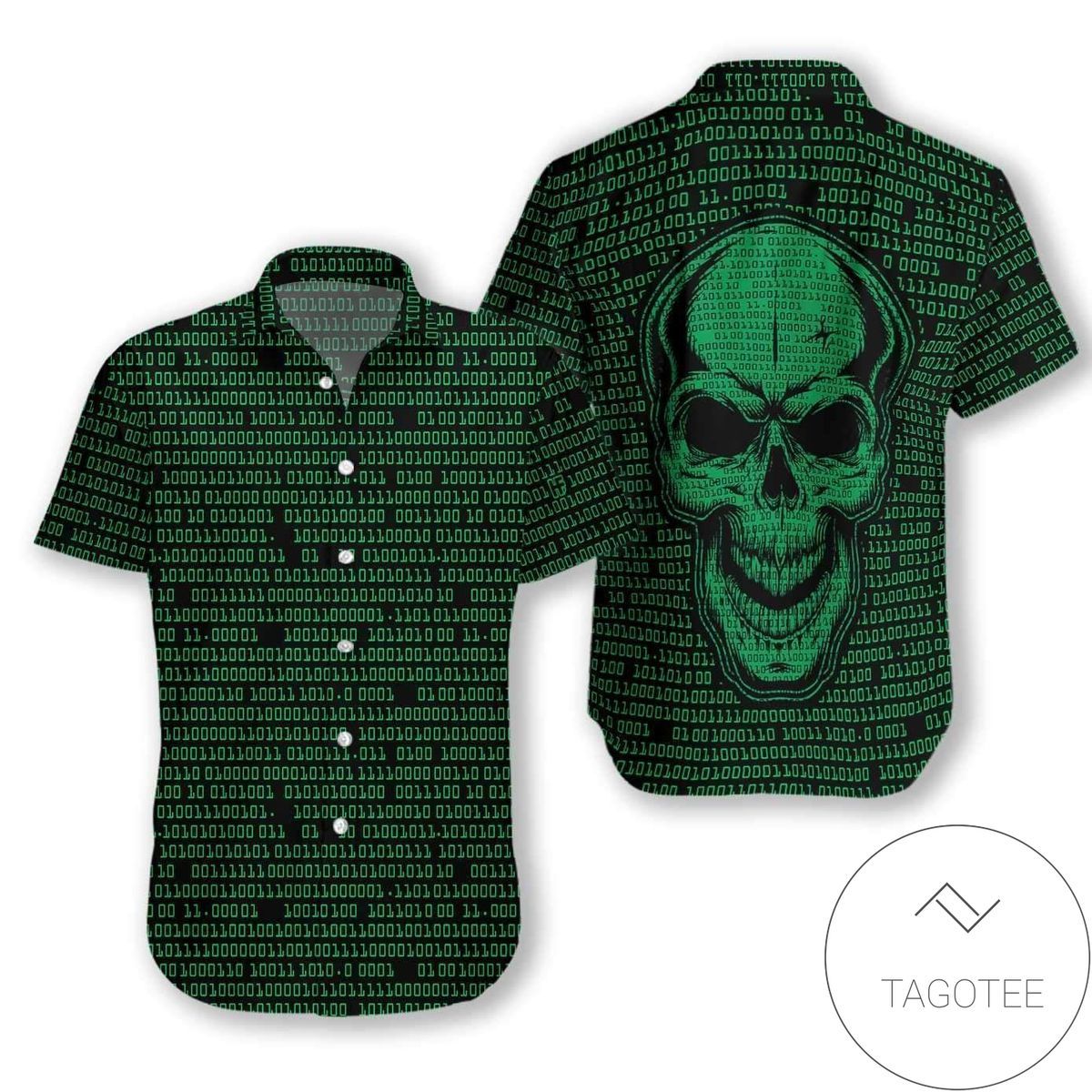 Binary Code Skull Dark Green Shirts Hawaiian Shirt