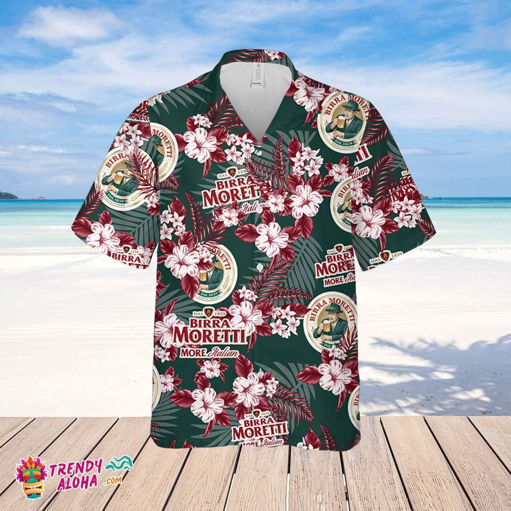 Birra Moretti Hawaiian Flowers Pattern Shirt, Hawaii Beer Loves Shirt, Summer Hawaii Shirt Beer, Flowers Shirt