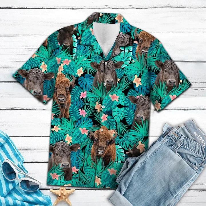 Bison Behind Tropical Flower Pattern Trendy Hawaiian Shirt, Gift For Cow Lovers Bison Behind Tropical Flower Pattern Trendy Hawaiian Shirt, Gift For Cow Lovers