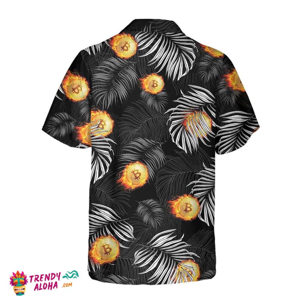 Bitcoin Flame And Tropical Pattern Hawaiian Shirt, Unique Bitcoin Shirt For Men & Women