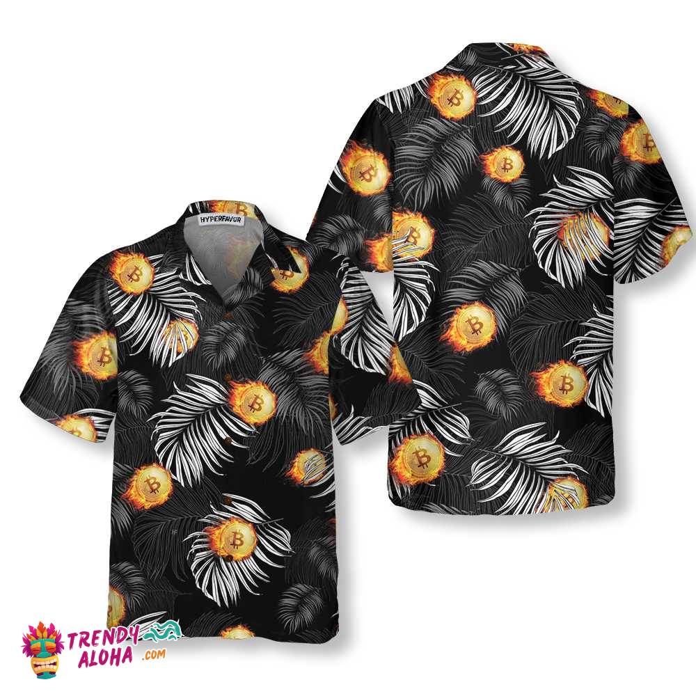 Bitcoin Flame And Tropical Pattern Hawaiian Shirt, Unique Bitcoin Shirt For Men & Women Bitcoin Flame And Tropical Pattern Hawaiian Shirt, Unique Bitcoin Shirt For Men & Women