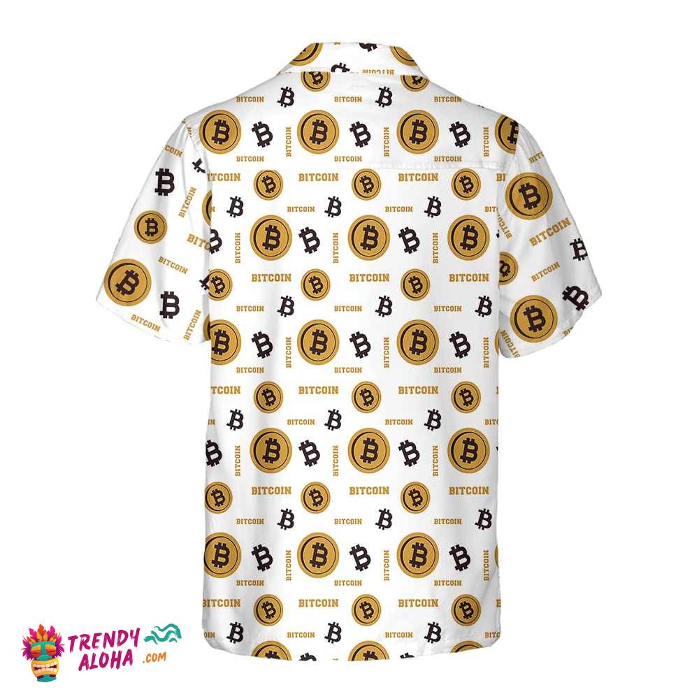 Bitcoin Seamless Pattern In White Background Hawaiian Shirt, Funny Bitcoin Shirt For Men & Women