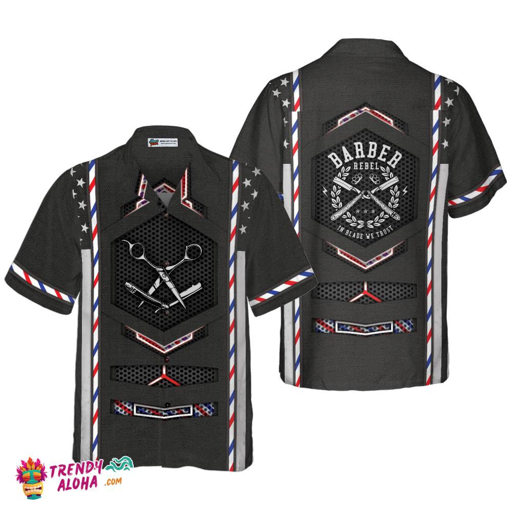 Black American Flag Barber Hawaiian Shirt