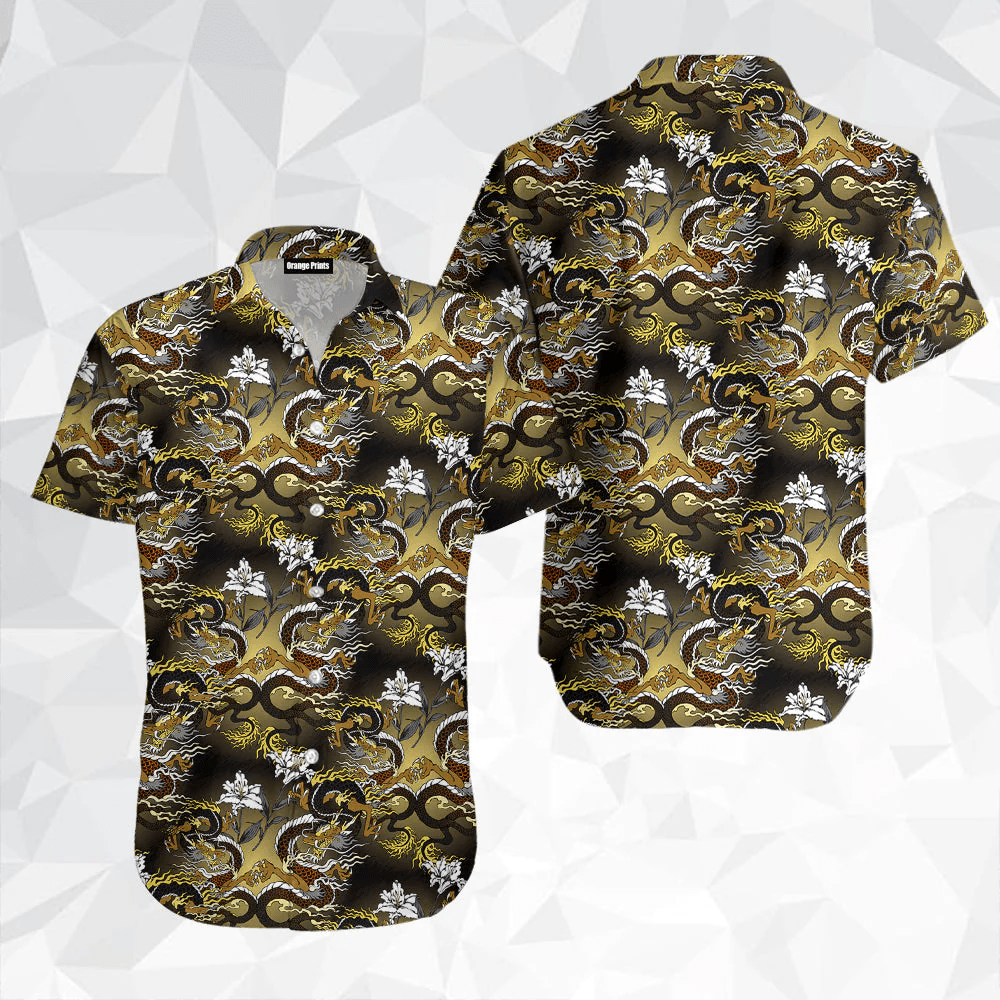 Black And Gold Asian Dragon Aloha Trendy Hawaiian Shirts