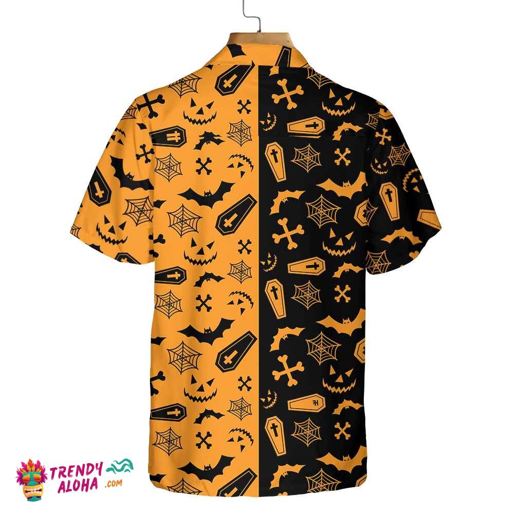 Black And Orange Spooky Halloween Hawaiian Shirt, Halloween Seamless Pattern Shirt, Best Halloween Gift Ideas