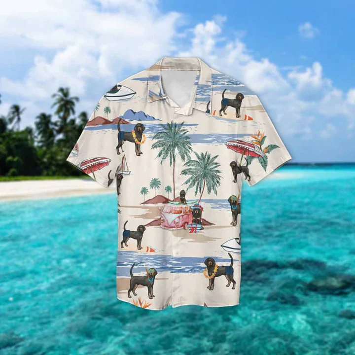 Black And Tan Coonhound Summer Beach Trendy Hawaiian Shirt, Trendy Hawaiian Shirts For Men, Trendy Hawaiian Shirts For Men, Aloha Beach Shirt