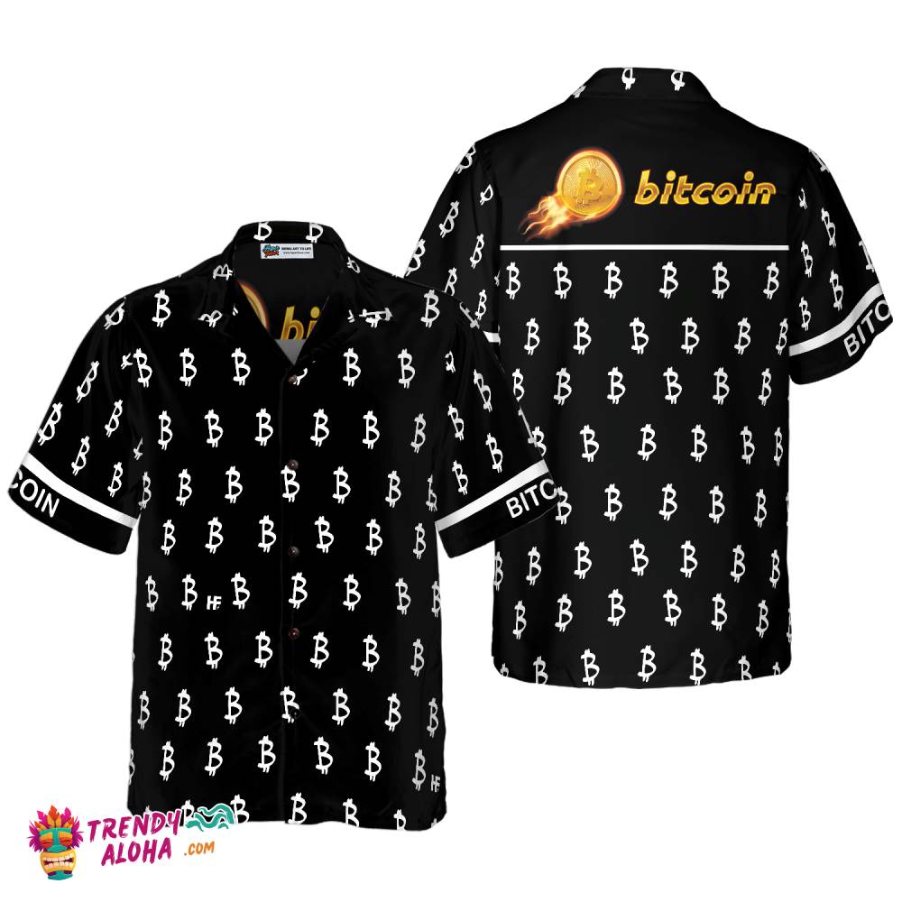 Black And White Bitcoin Pattern Hawaiian Shirt