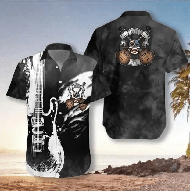 Black And White Electric Guitar Free Trendy Hawaiian Shirt