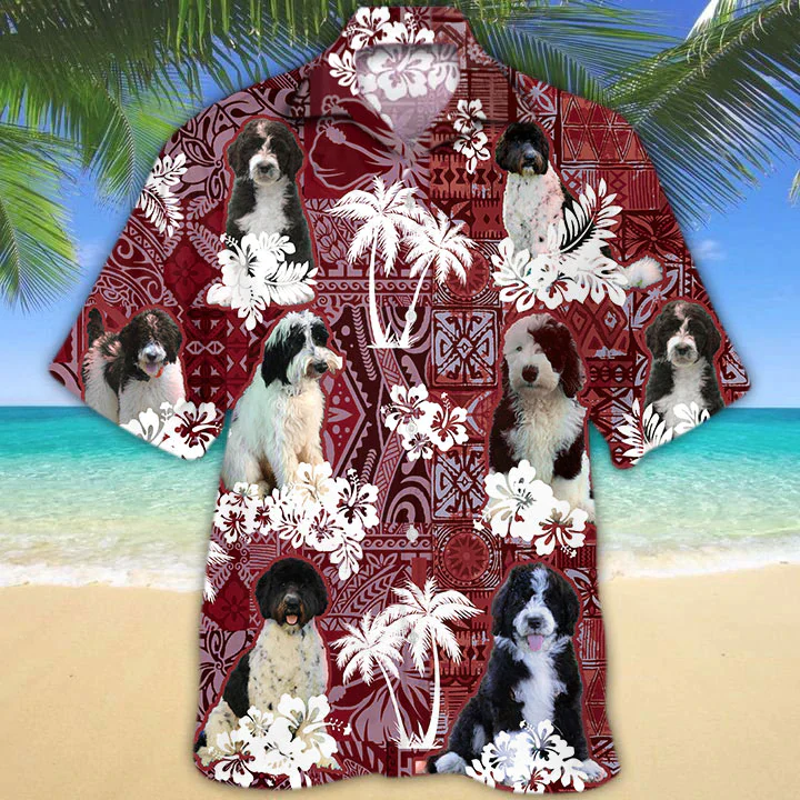 Black and White Goldendoodle Summer Hawaiian Shirt for Dog Fans
