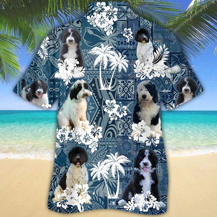 Black And White Goldendoodle Trendy Hawaiian Shirt