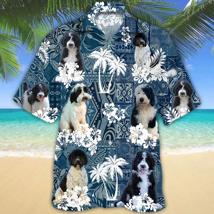 Black And White Goldendoodle Trendy Hawaiian Shirt