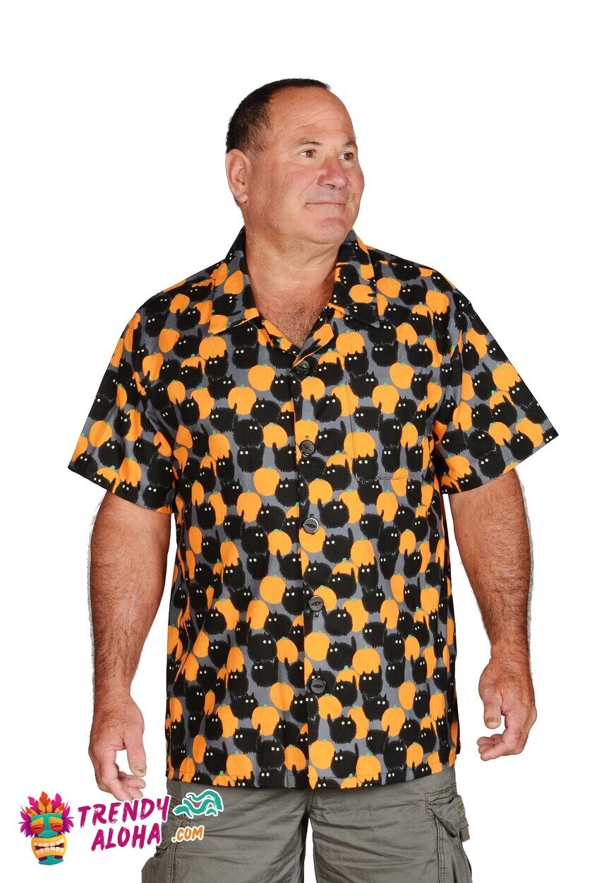 Black and White Kitties Pattern Fun Hawaiian Shirt for Cat Fans