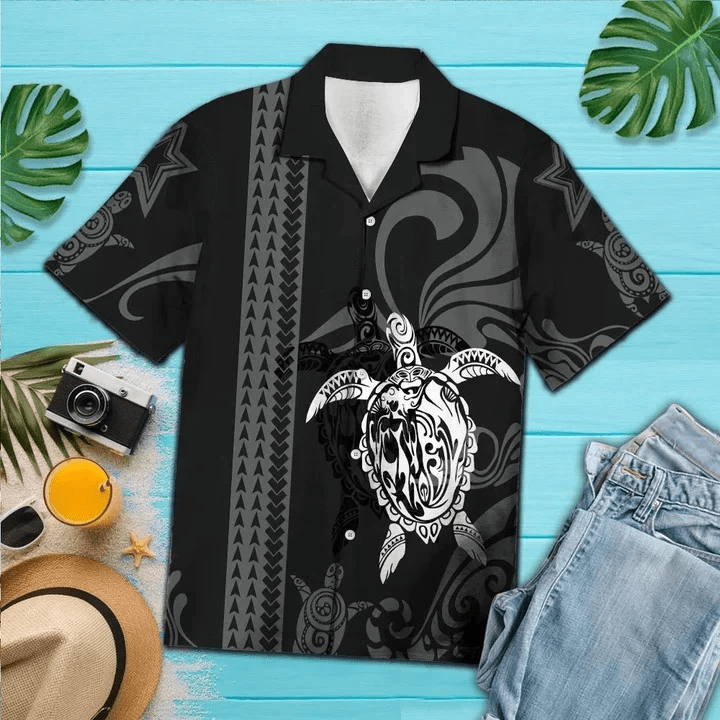 Black And White Maori Art Turtle Trendy Hawaiian Shirt