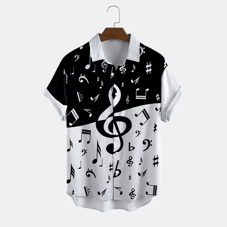 Black And White Music Lover Printed Trendy Hawaiian Shirt For Men And Women