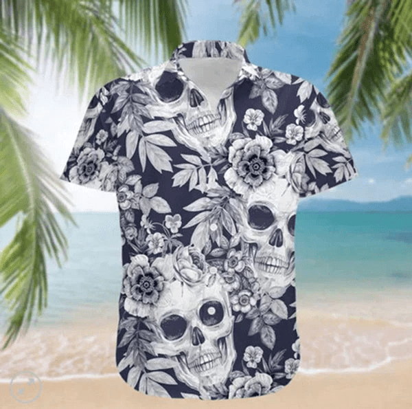 Black And White Skull Roses 3D Trendy Hawaiian Shirt For Men, Skull Hawaiian Aloha Shirt