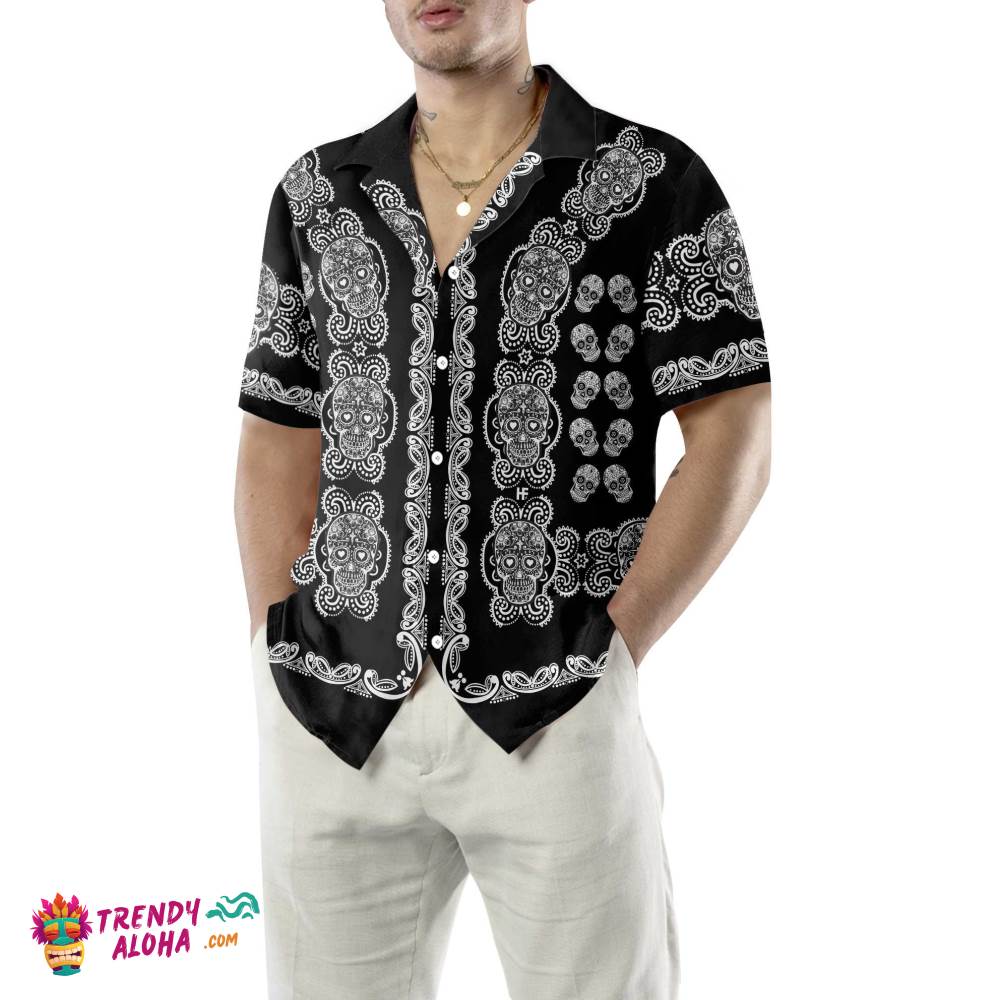 Black And White Sugar Skull Calavera Hawaiian Shirt, Day Of The Dead Mexican Skull Shirt