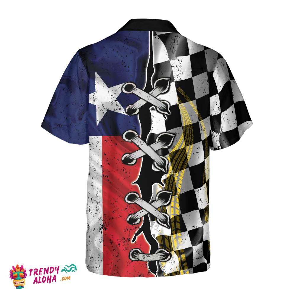 Black And White Texas Racing Flag Hawaiian Shirt, State Of Texas Flag Shirt, Proud Texas Home Shirt For Men