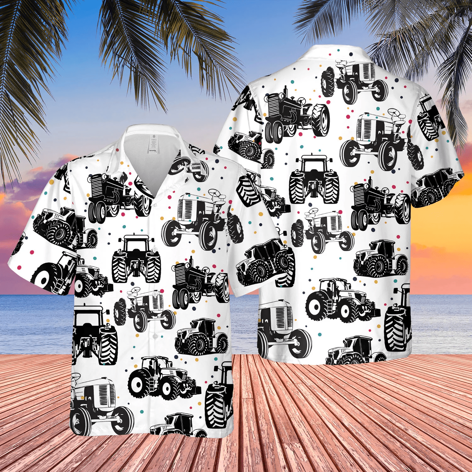 Black And White Tractor Background Design Hawaiian Shirt