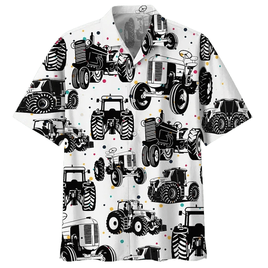 Black And White Tractor Background Design Trendy Hawaiian Shirt
