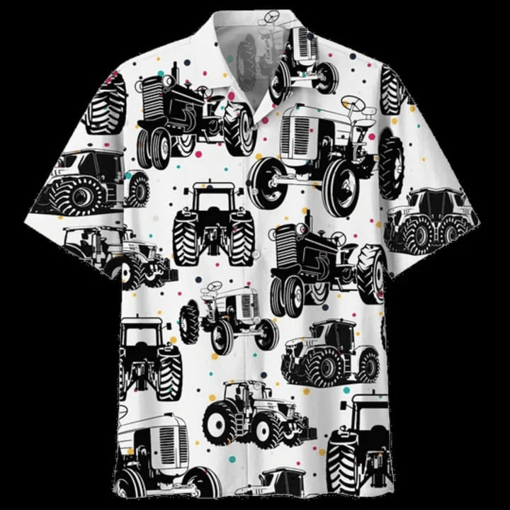 Black And White Tractor Background Design Trendy Hawaiian Shirt, Beach Party 2023 Shirt