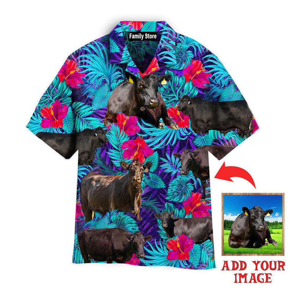 Black Angus Blue Neon Tropical Cattle Lovers Custom Hawaiian Shirt Black Angus Blue Neon Tropical Cattle Lovers Custom Hawaiian Shirt