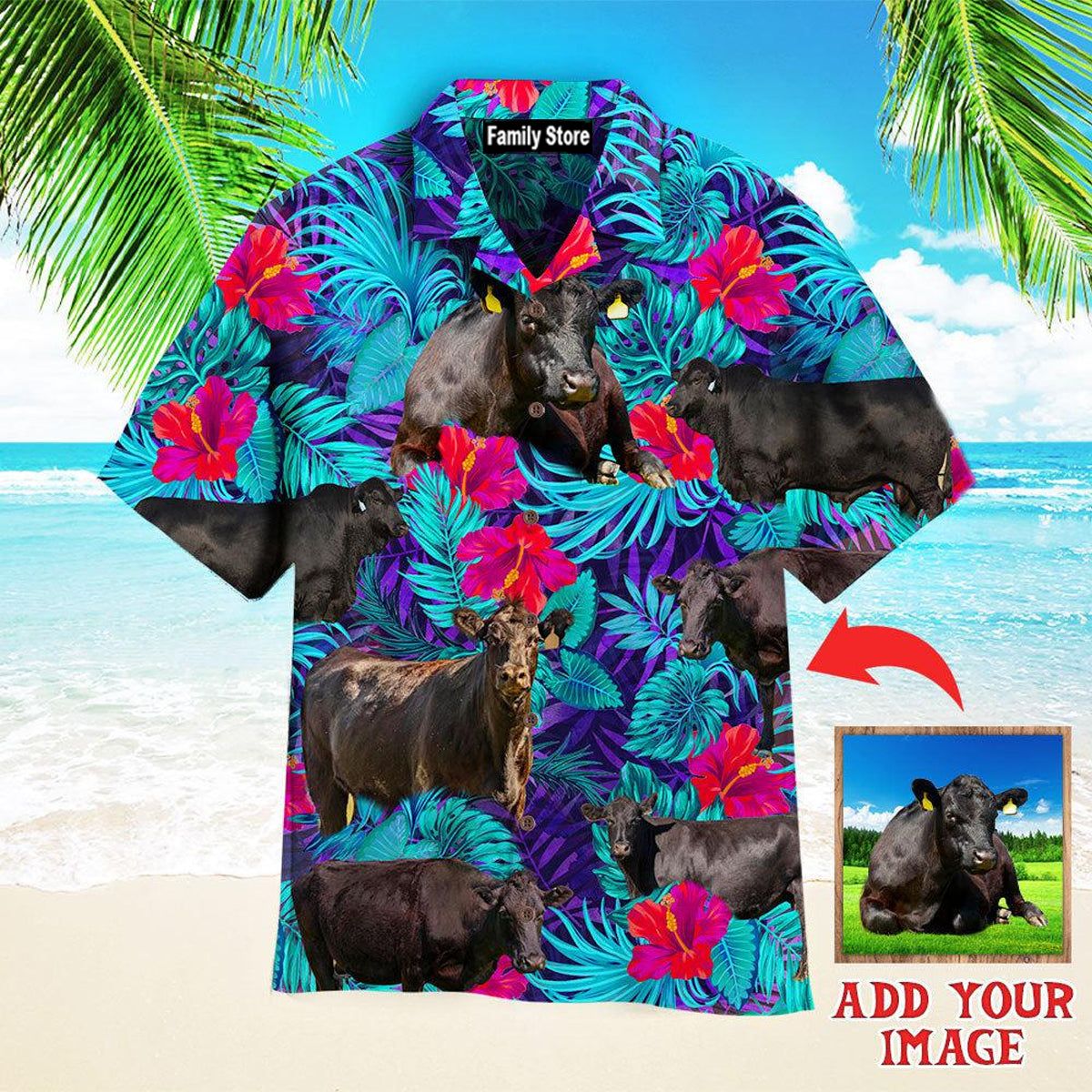 Black Angus Blue Neon Tropical Cattle Lovers Custom Hawaiian Shirt