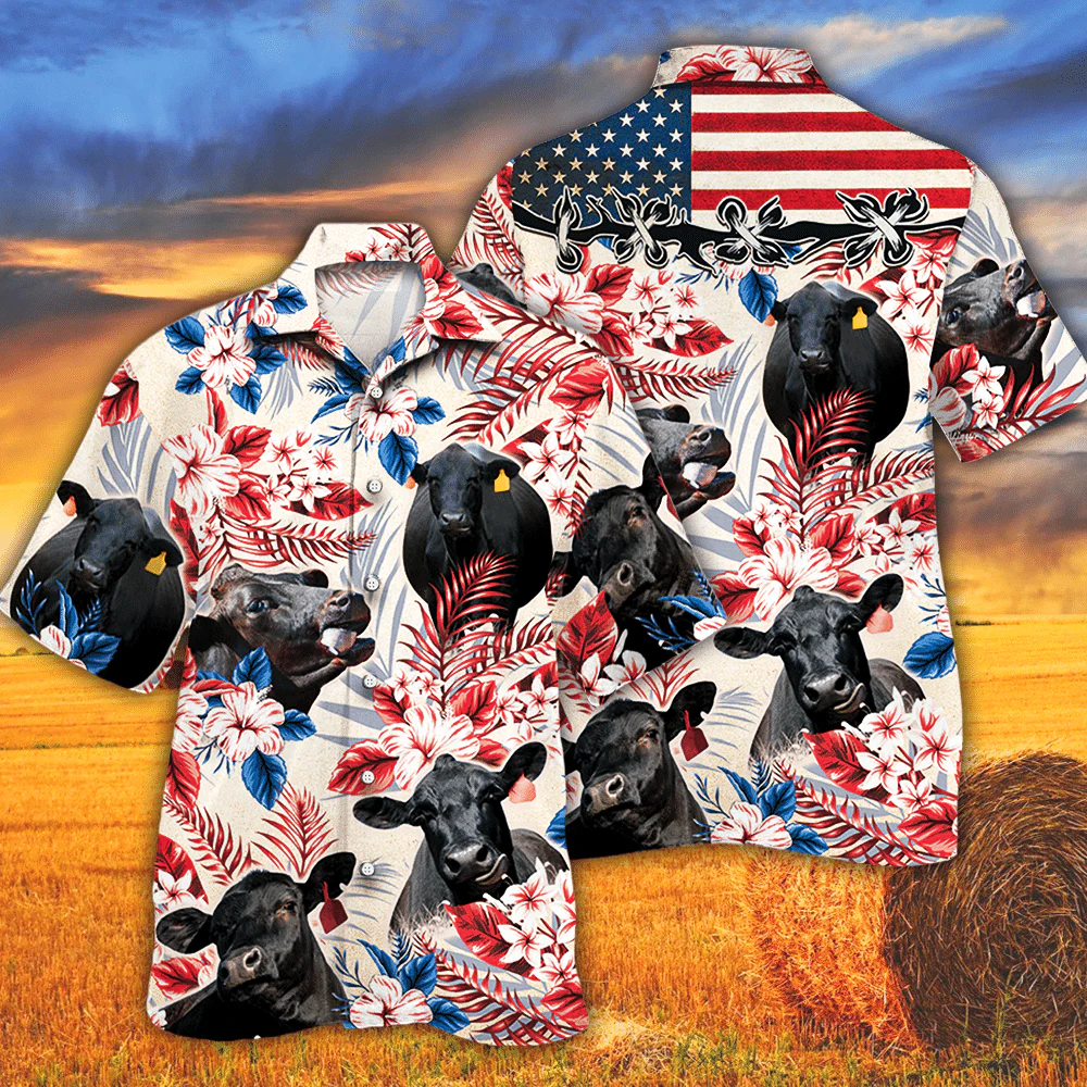 Black Angus Cattle Lovers American Flag Trendy Hawaiian Shirt, Cow Trendy Hawaiian Shirt For Summer Gifts Black Angus Cattle Lovers American Flag Trendy Hawaiian Shirt, Cow Trendy Hawaiian Shirt For Summer Gifts