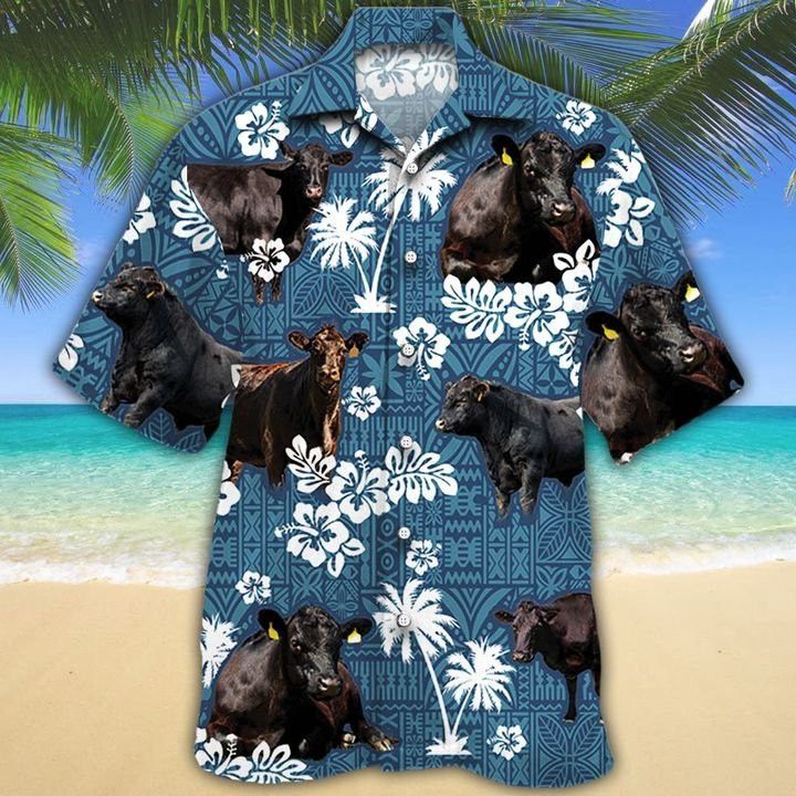 Black Angus Cattle Lovers Blue Tribal Trendy Hawaiian Shirt, Cow Trendy Hawaiian Shirt For Summer Gifts Black Angus Cattle Lovers Blue Tribal Trendy Hawaiian Shirt, Cow Trendy Hawaiian Shirt For Summer Gifts